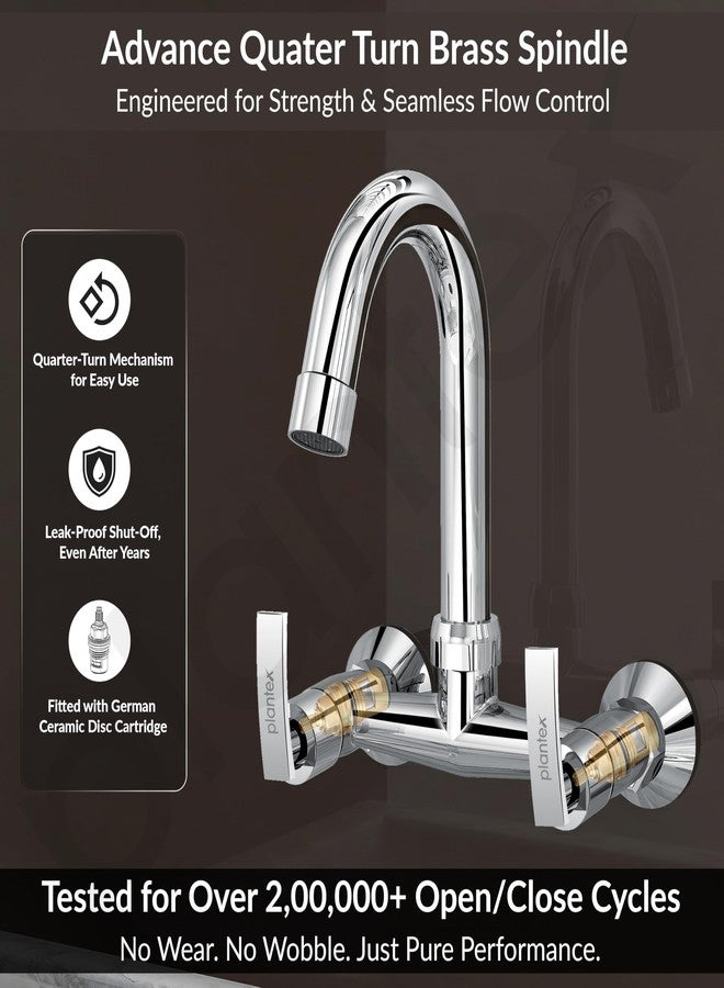 Plantex Pure Brass Sink Mixer with Double Handle Hot and Cold Water Tap for Kitchen/Bathroom Basin Faucet with Brass Wall Flange & Teflon-Tape - (COL-1014, Chrome Finish) - Image 3